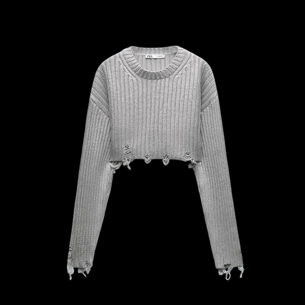 Zara silver foil cropped sweater EUC